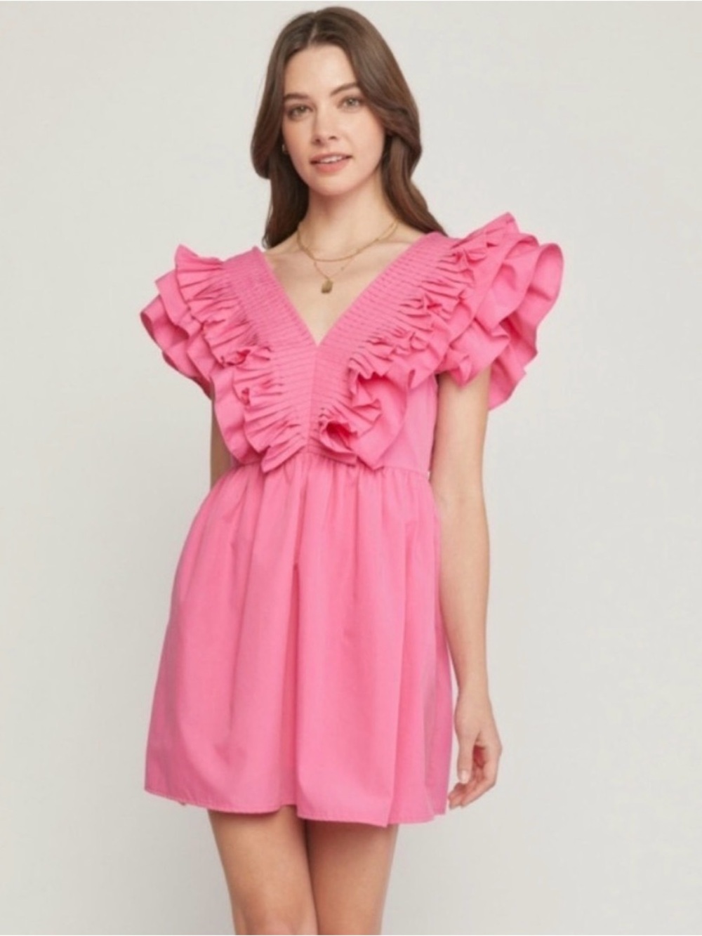 Entro Take The Win Pink Ruffled V Neck Party Dress Size Medium Coquette Rush